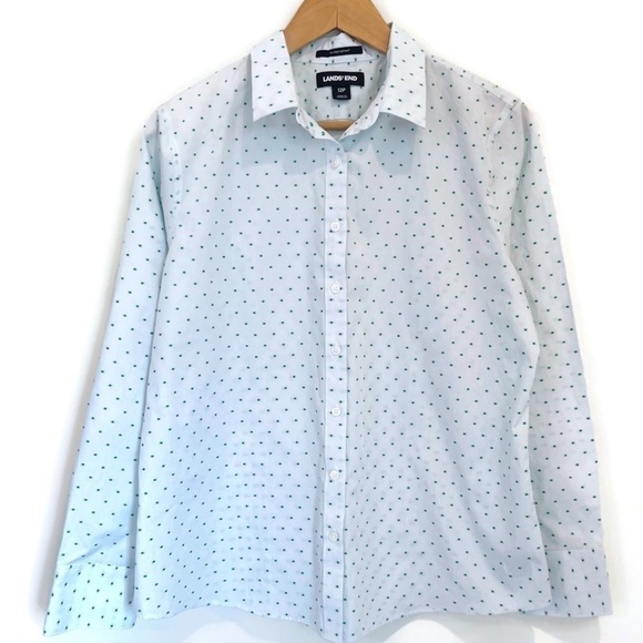 Lands' End Tops - Lands End No Iron Green Embroidered Blue Long Sleeve Button Down Shirt, Size 12P